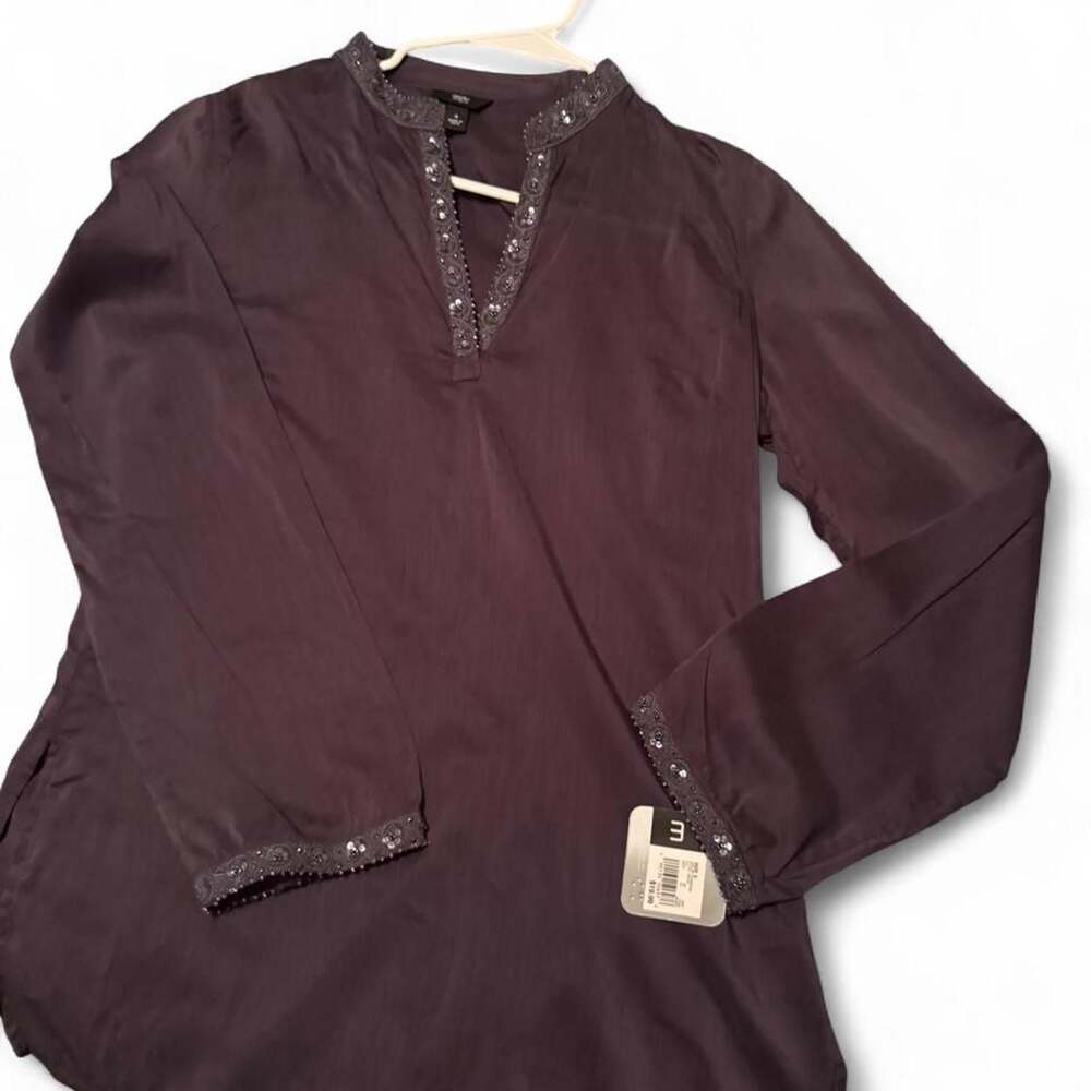 Mossimo Beaded V-Neck Long Sleeve Top Charcoal Grey
